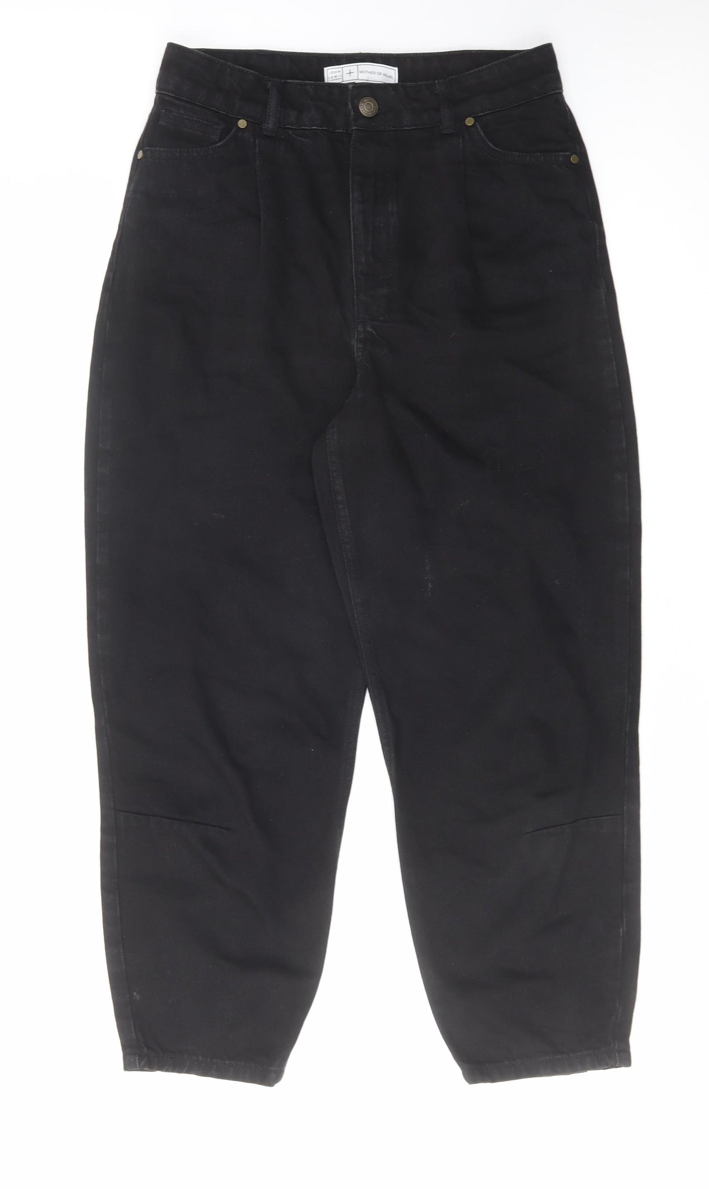 John Lewis Womens Black Cotton Mom Jeans Size 8 L25.5 in Regular Zip