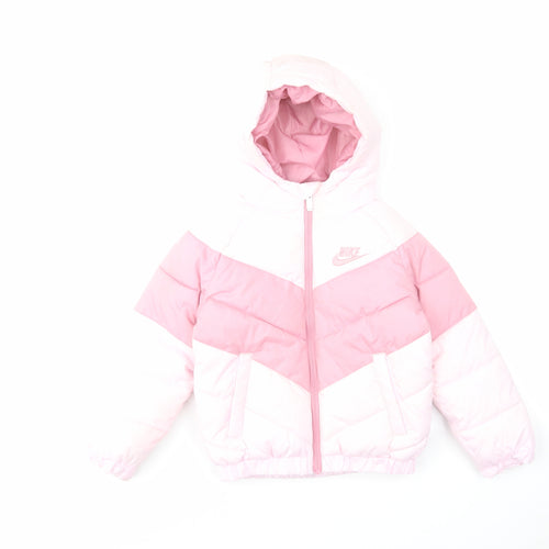Nike Girls Pink Basic Coat Coat Size 3-4 Years Zip