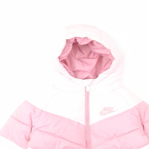 Nike Girls Pink Basic Coat Coat Size 3-4 Years Zip