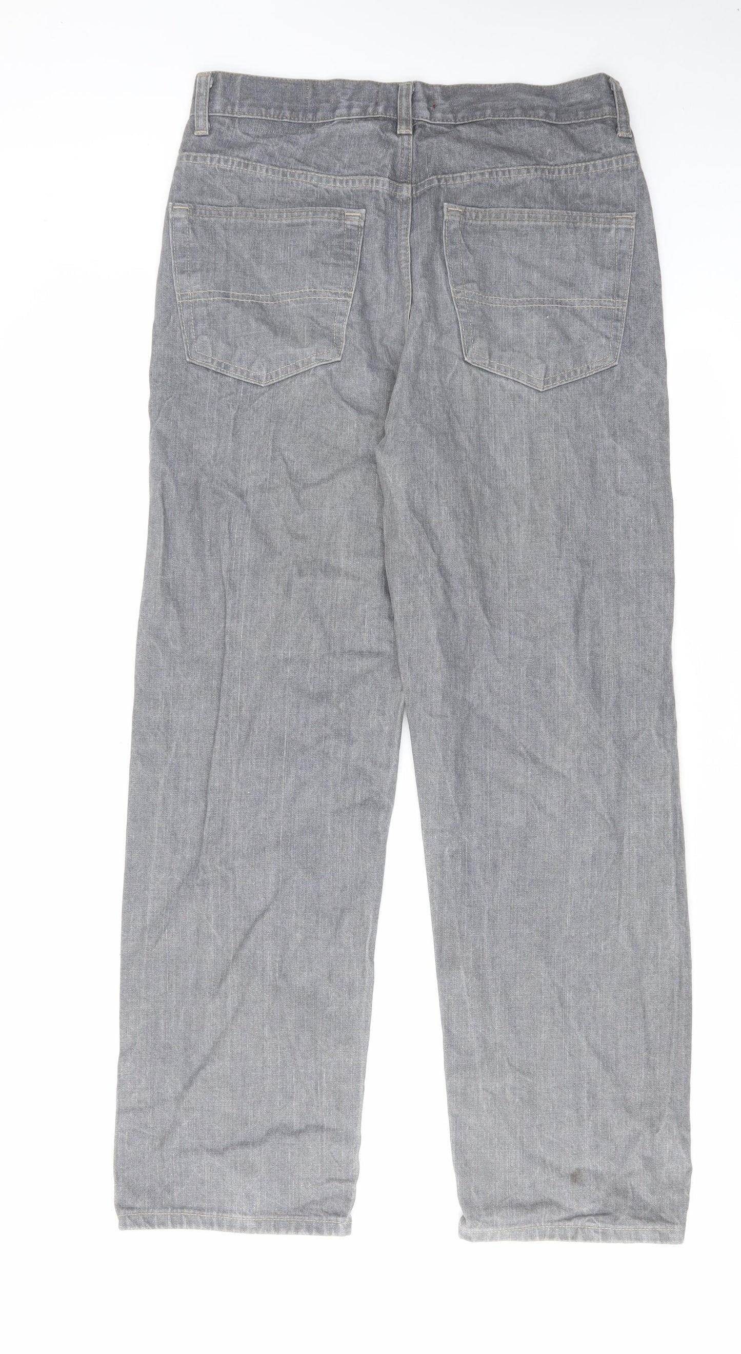 River Island Mens Grey Cotton Straight Jeans Size 32 in L30 in Regular Zip