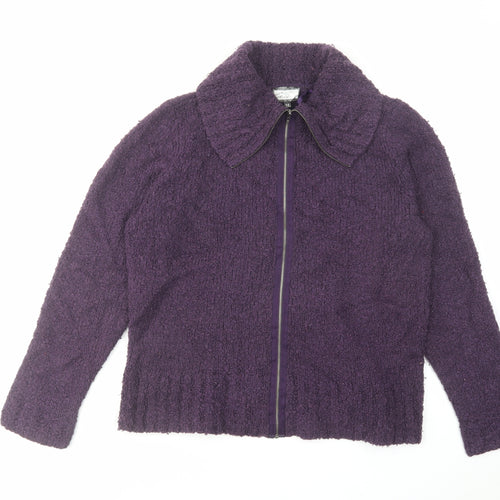 DASH Womens Purple Collared Acrylic Full Zip Jumper Size 16