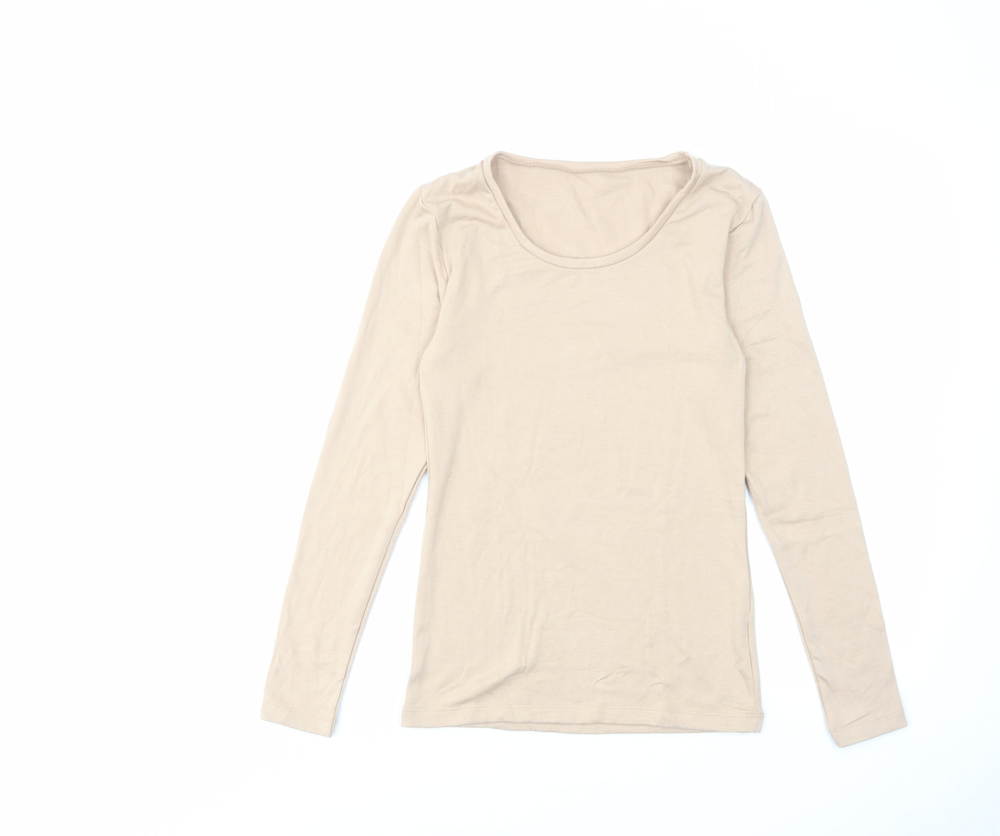 Marks and Spencer Womens Beige Acrylic Basic T-Shirt Size 14 Round Neck