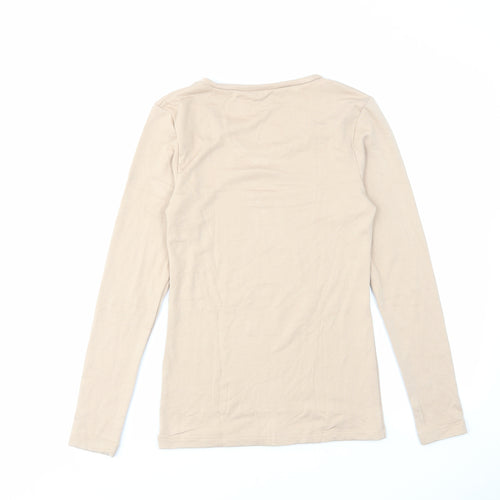 Marks and Spencer Womens Beige Acrylic Basic T-Shirt Size 14 Round Neck