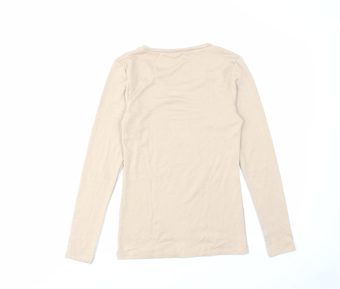 Marks and Spencer Womens Beige Acrylic Basic T-Shirt Size 14 Round Neck