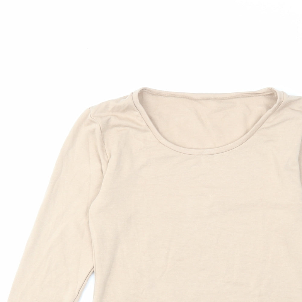 Marks and Spencer Womens Beige Acrylic Basic T-Shirt Size 14 Round Neck