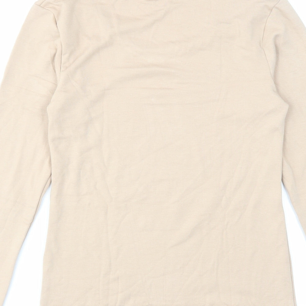 Marks and Spencer Womens Beige Acrylic Basic T-Shirt Size 14 Round Neck