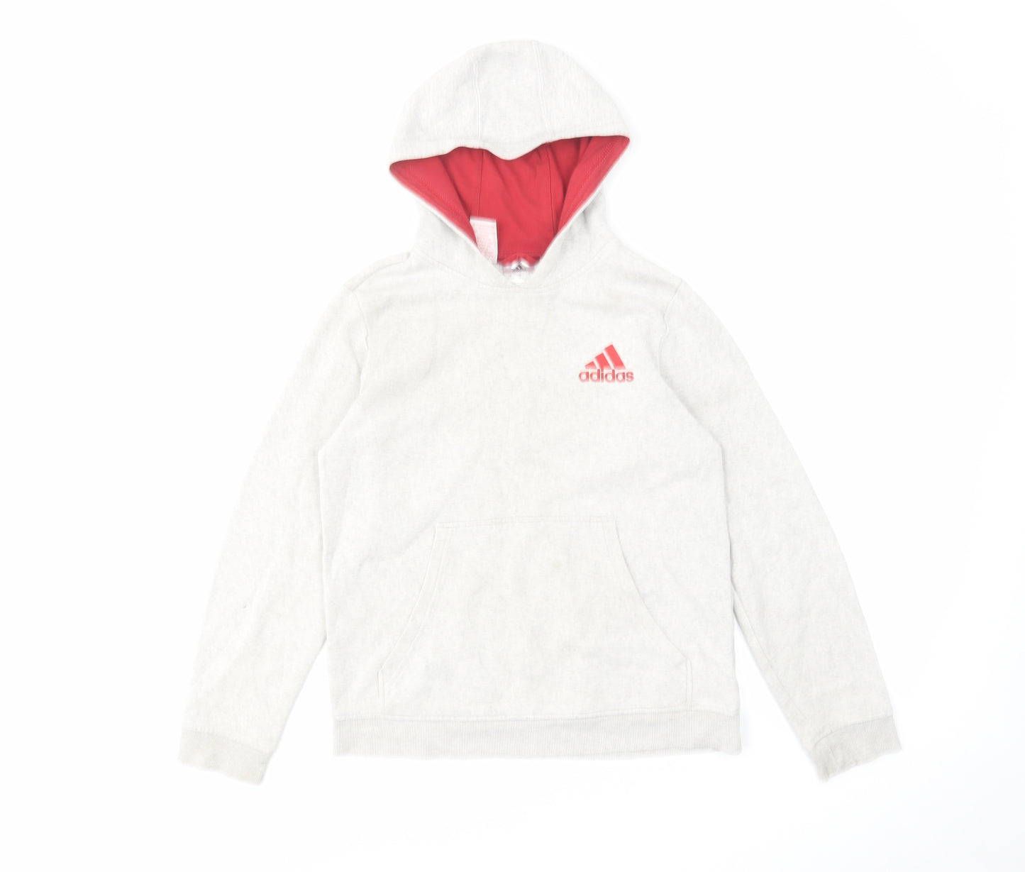 adidas Boys Grey Cotton Pullover Hoodie Size 11-12 Years Pullover