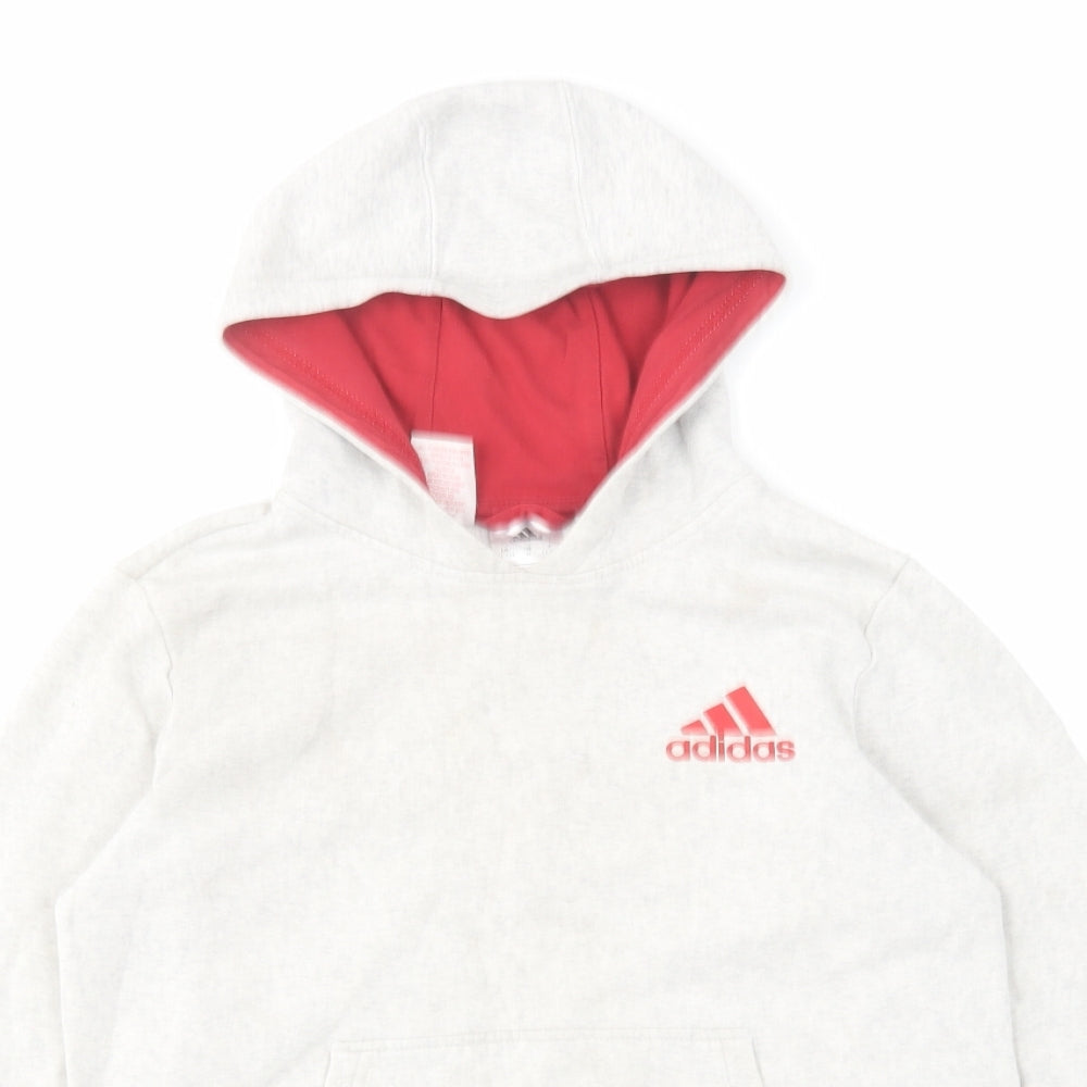 adidas Boys Grey Cotton Pullover Hoodie Size 11-12 Years Pullover