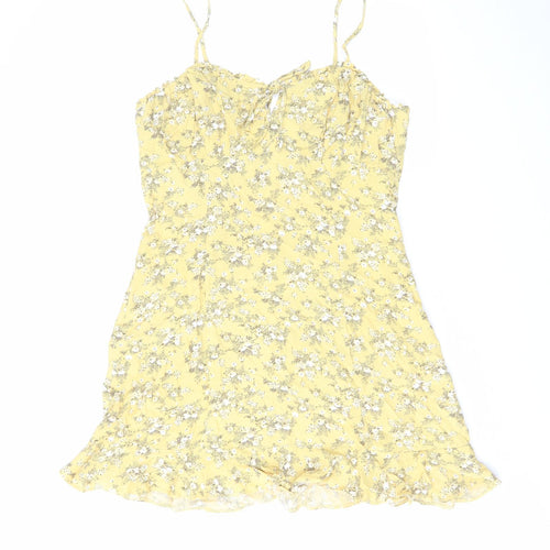 Urban Outfitters Womens Yellow Floral Viscose Slip Dress Size M V-Neck Zip