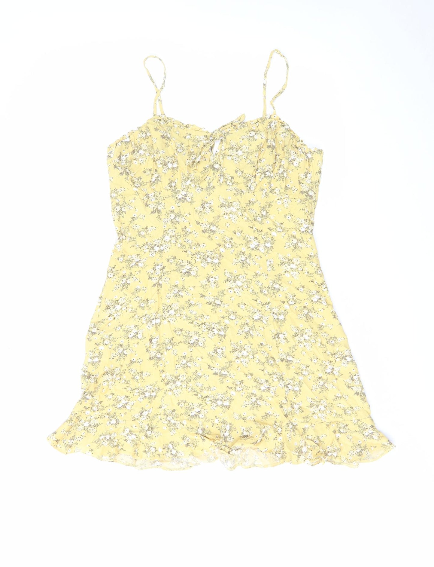 Urban Outfitters Womens Yellow Floral Viscose Slip Dress Size M V-Neck Zip