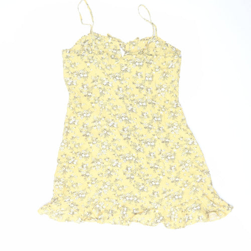 Urban Outfitters Womens Yellow Floral Viscose Slip Dress Size M V-Neck Zip