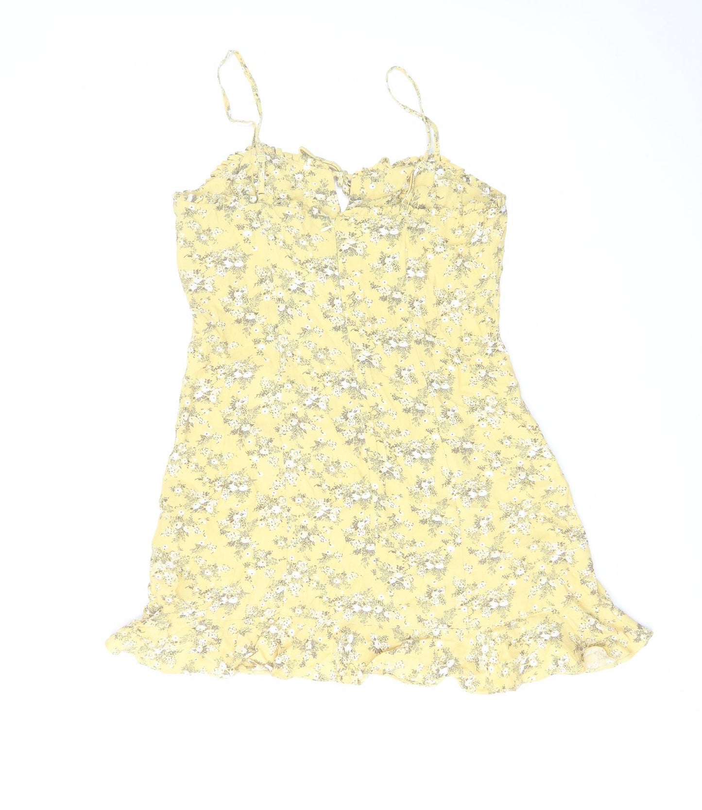 Urban Outfitters Womens Yellow Floral Viscose Slip Dress Size M V-Neck Zip