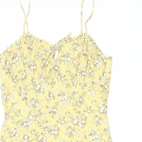 Urban Outfitters Womens Yellow Floral Viscose Slip Dress Size M V-Neck Zip