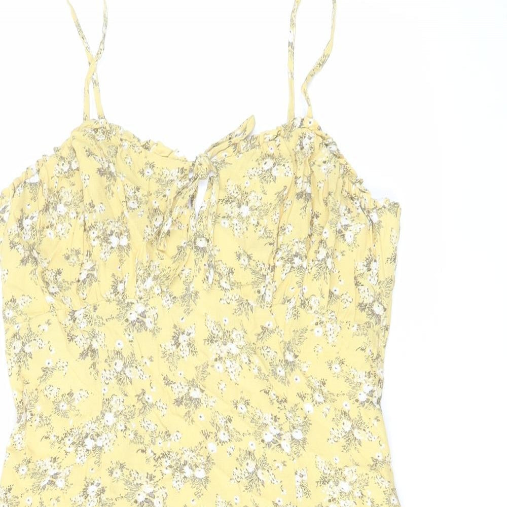 Urban Outfitters Womens Yellow Floral Viscose Slip Dress Size M V-Neck Zip