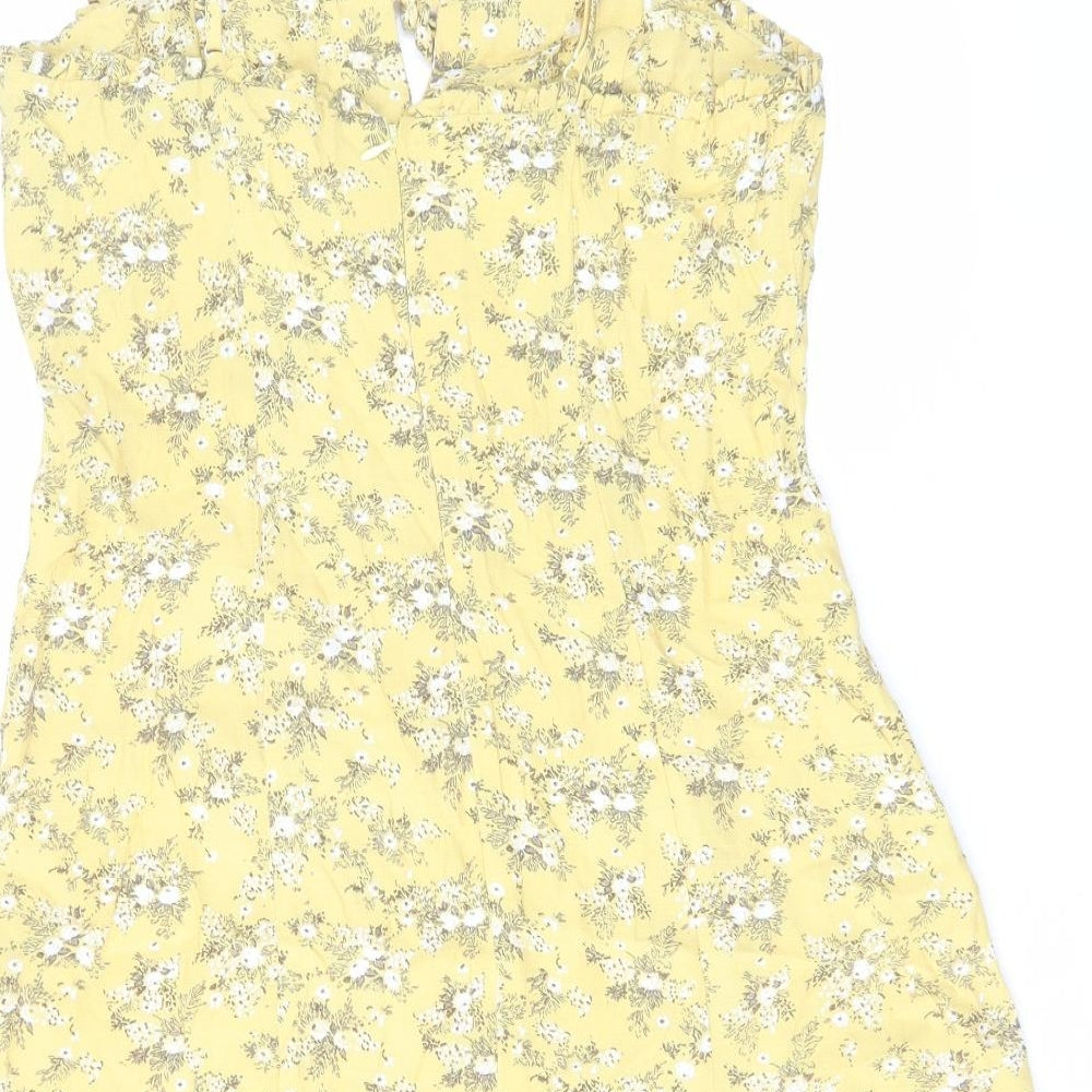 Urban Outfitters Womens Yellow Floral Viscose Slip Dress Size M V-Neck Zip