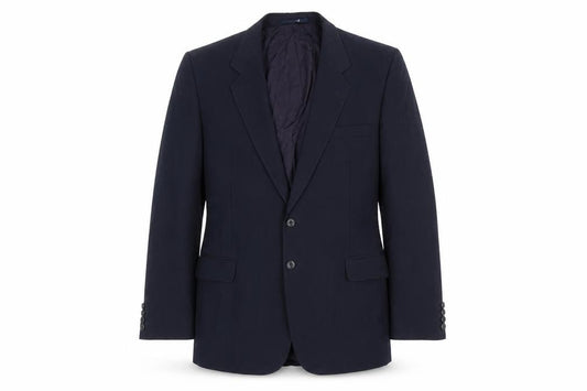 Front view of St Michael men’s blue polyester jacket suit jacket, size 44, regular