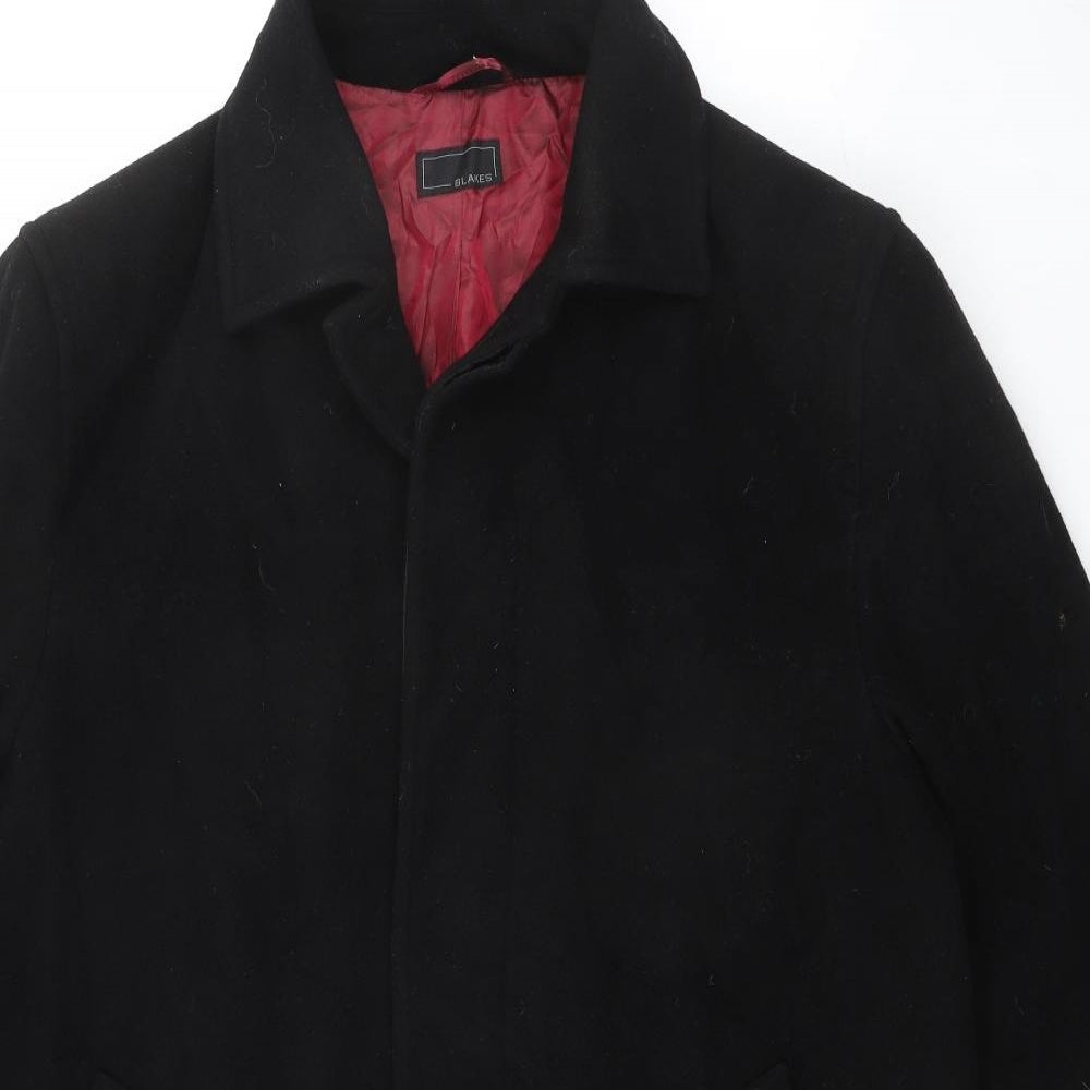 Blakes Mens Black Overcoat Coat Size M Button