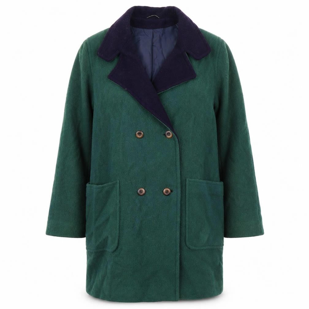 Front view of Murray Brothers women’s green overcoat coat, size UK 18, button