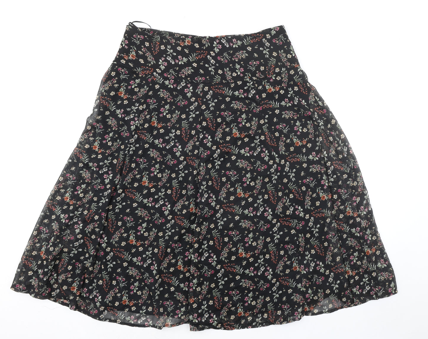 Ambria Womens Black Floral Polyester Peasant Skirt Size 18 Zip
