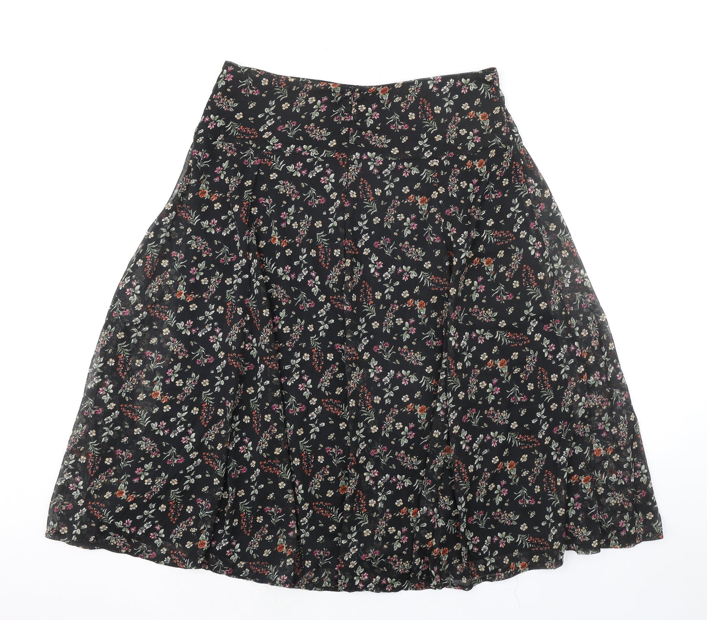 Ambria Womens Black Floral Polyester Peasant Skirt Size 18 Zip