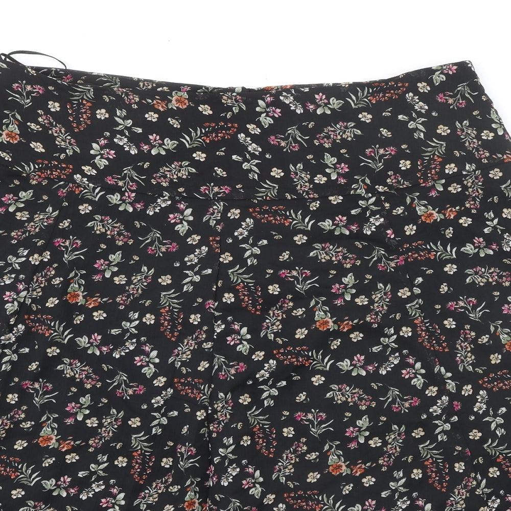 Ambria Womens Black Floral Polyester Peasant Skirt Size 18 Zip