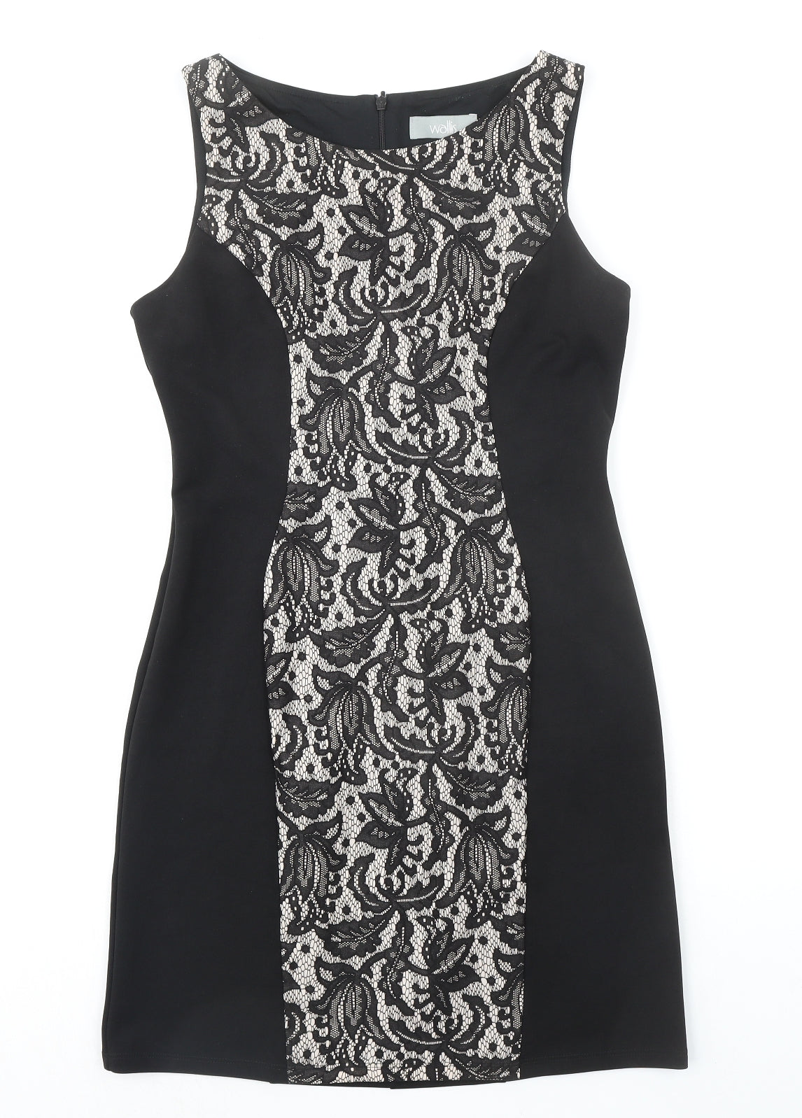 Wallis Womens Black Polyester Shift Size 14 Boat Neck Zip - Lace Detail