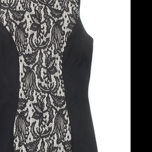 Wallis Womens Black Polyester Shift Size 14 Boat Neck Zip - Lace Detail