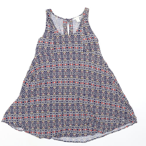 H&M Womens Multicoloured Geometric Viscose Tank Dress Size 4 Scoop Neck Pullover