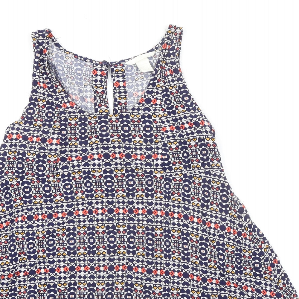 H&M Womens Multicoloured Geometric Viscose Tank Dress Size 4 Scoop Neck Pullover