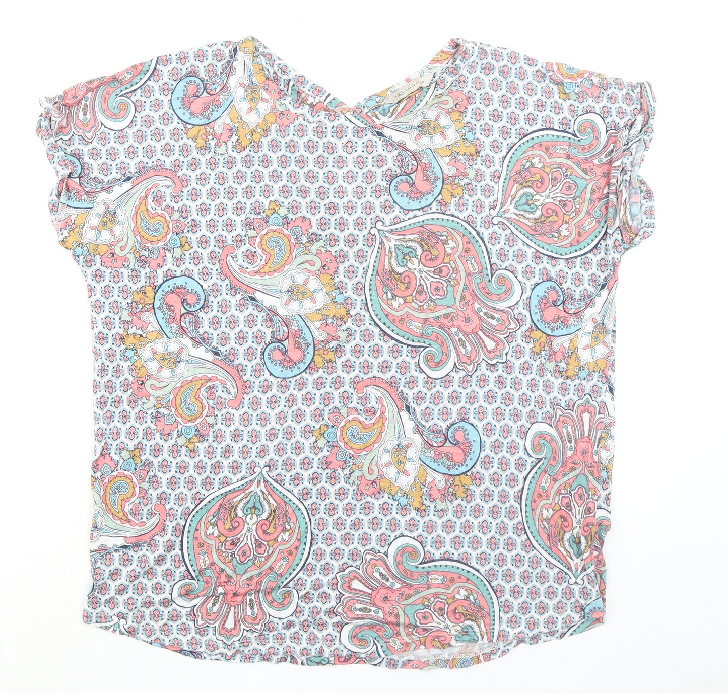 Marks & Spencer Womens Multicoloured Paisley Viscose Basic T-Shirt Size 14 Crew Neck