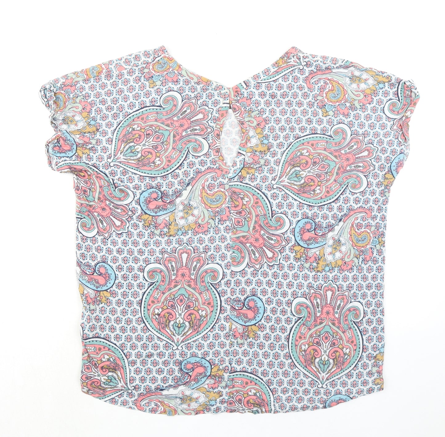 Marks & Spencer Womens Multicoloured Paisley Viscose Basic T-Shirt Size 14 Crew Neck