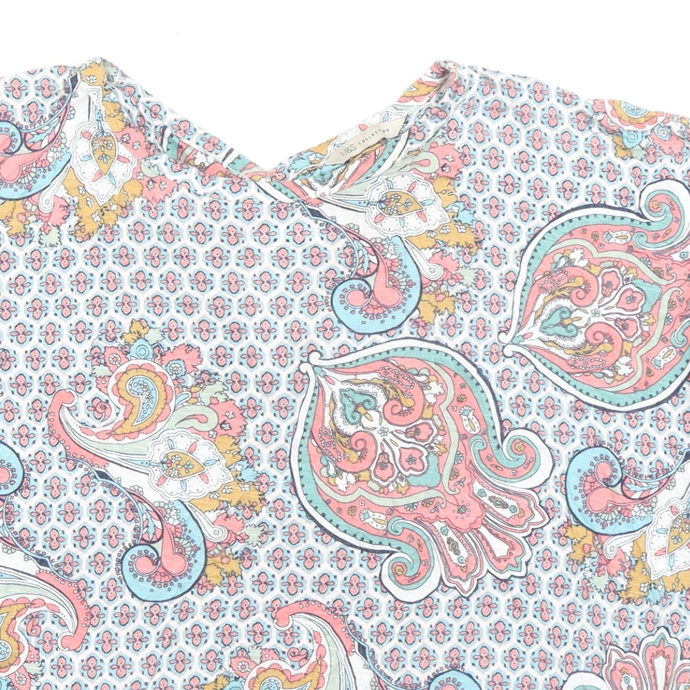 Marks & Spencer Womens Multicoloured Paisley Viscose Basic T-Shirt Size 14 Crew Neck