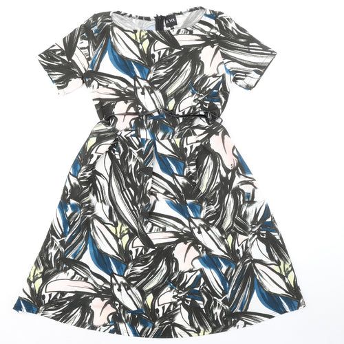 B.YOU Womens Black Geometric Polyester A-Line Size 12 Boat Neck Zip