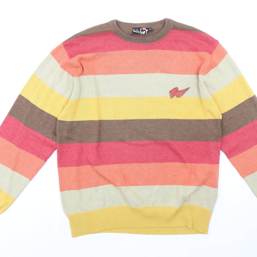 Quicksilver Mens Multicoloured Round Neck Striped Acrylic Pullover Jumper Size M Long Sleeve