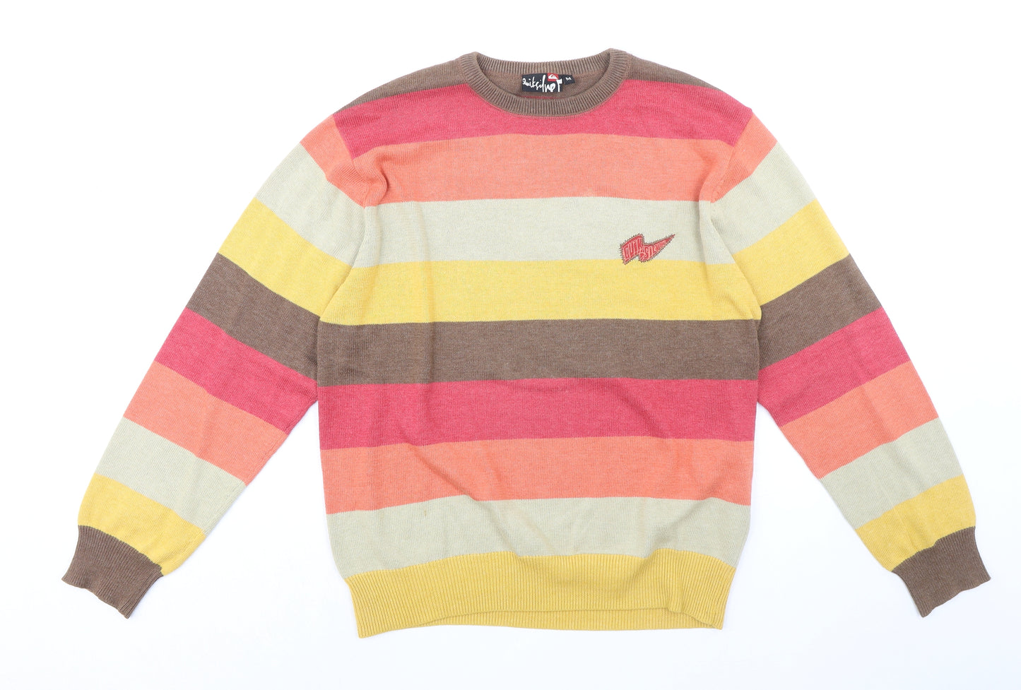 Quicksilver Mens Multicoloured Round Neck Striped Acrylic Pullover Jumper Size M Long Sleeve