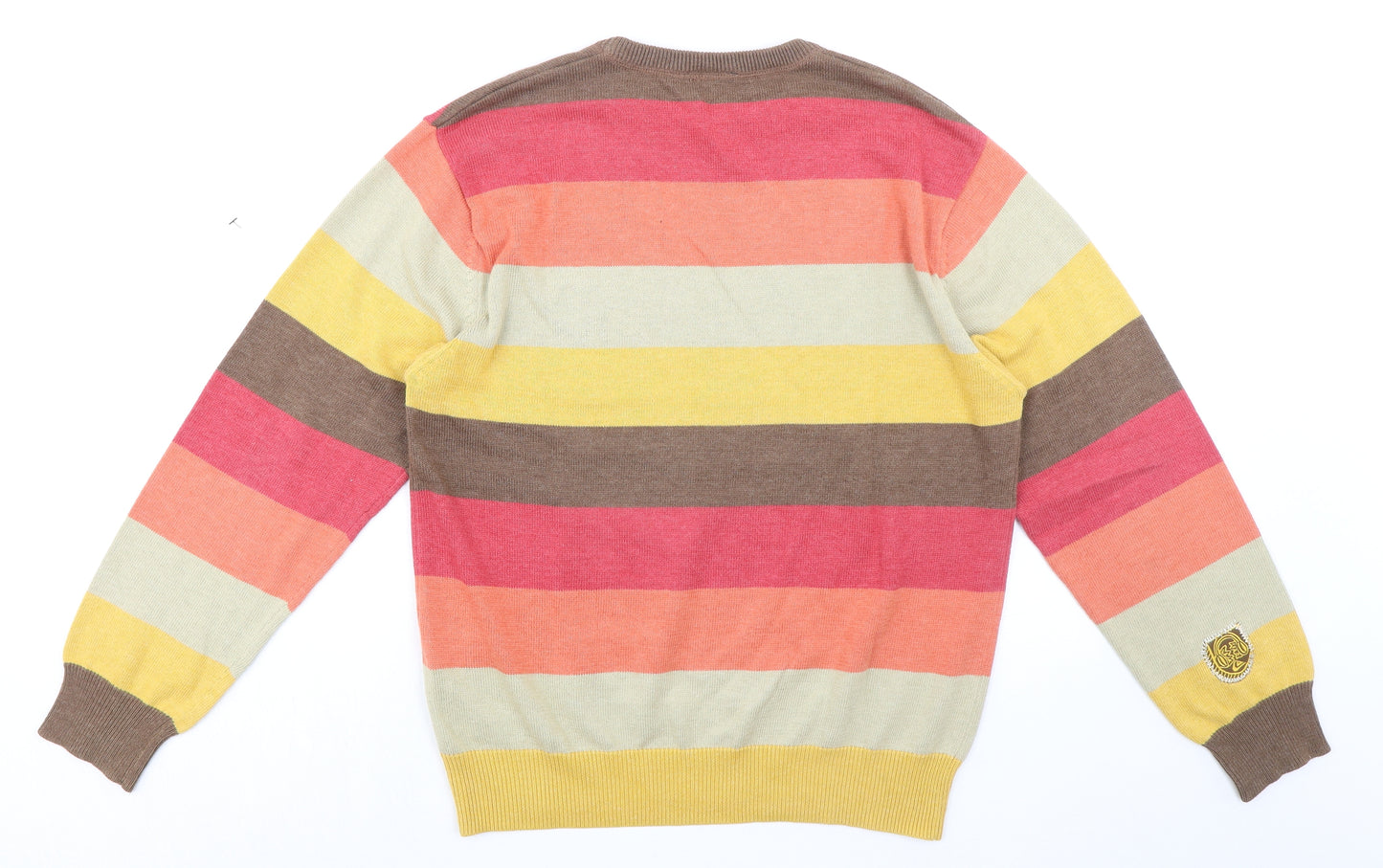 Quicksilver Mens Multicoloured Round Neck Striped Acrylic Pullover Jumper Size M Long Sleeve