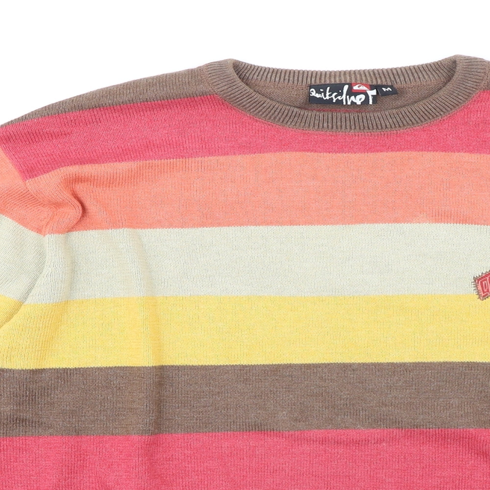 Quicksilver Mens Multicoloured Round Neck Striped Acrylic Pullover Jumper Size M Long Sleeve