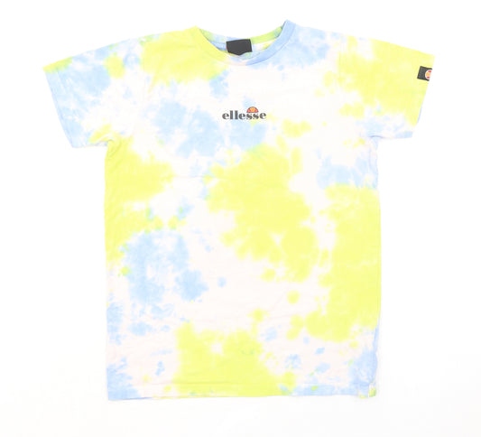 ellesse Womens Multicoloured Geometric 100% Cotton Basic T-Shirt Size 12 Round Neck - Tie Dye Effect