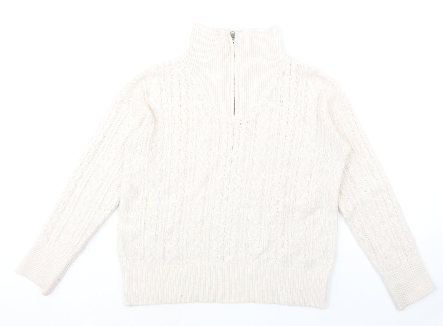Fat Face Womens Ivory High Neck Polyester Henley Jumper Size 14