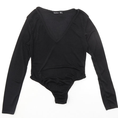 Boohoo Womens Black Polyester Bodysuit One-Piece Size 12 Snap
