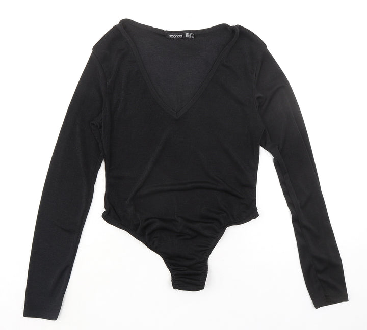 Boohoo Womens Black Polyester Bodysuit One-Piece Size 12 Snap
