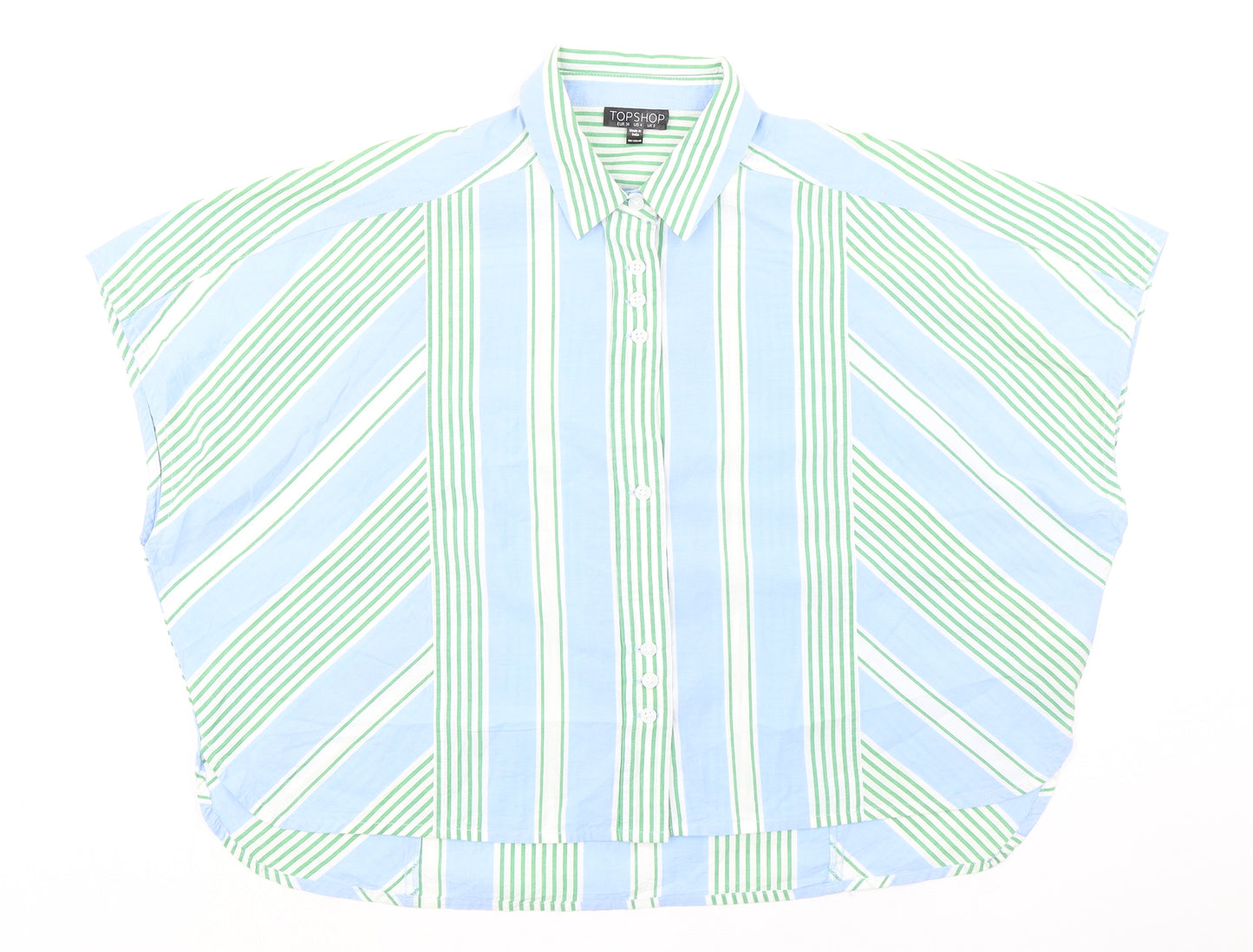 Topshop Womens Blue Striped 100% Cotton Basic Button-Up Size 8 Collared