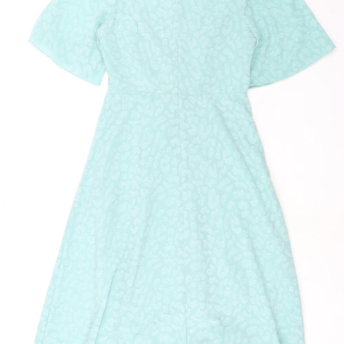 Marks & Spencer Womens Green Animal Print Polyester A-Line Size 12 Round Neck Zip - Ruched Detail