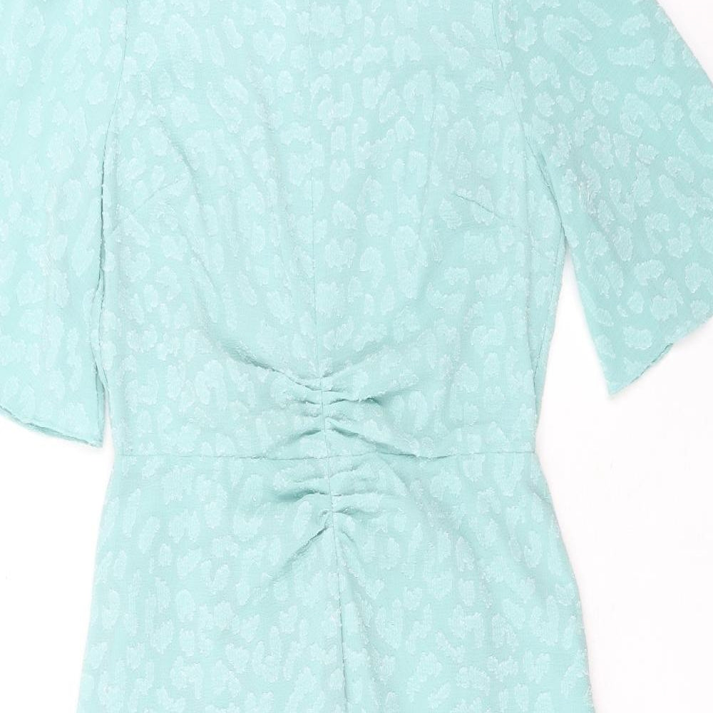 Marks & Spencer Womens Green Animal Print Polyester A-Line Size 12 Round Neck Zip - Ruched Detail