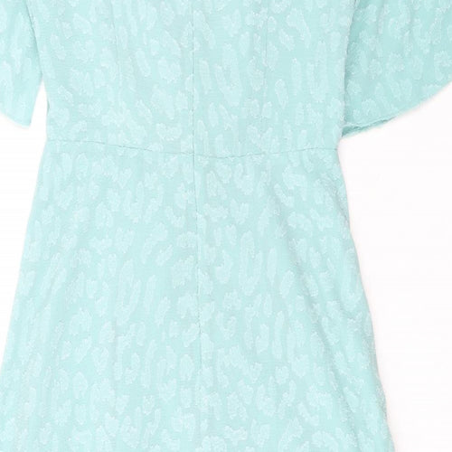 Marks & Spencer Womens Green Animal Print Polyester A-Line Size 12 Round Neck Zip - Ruched Detail