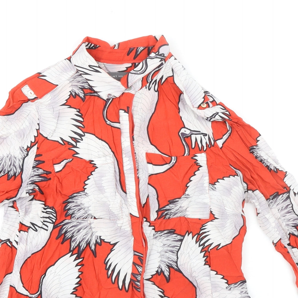Mint Velvet Womens Orange Geometric Viscose Basic Button-Up Size 14 Collared - Bird Print
