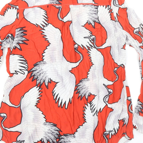 Mint Velvet Womens Orange Geometric Viscose Basic Button-Up Size 14 Collared - Bird Print