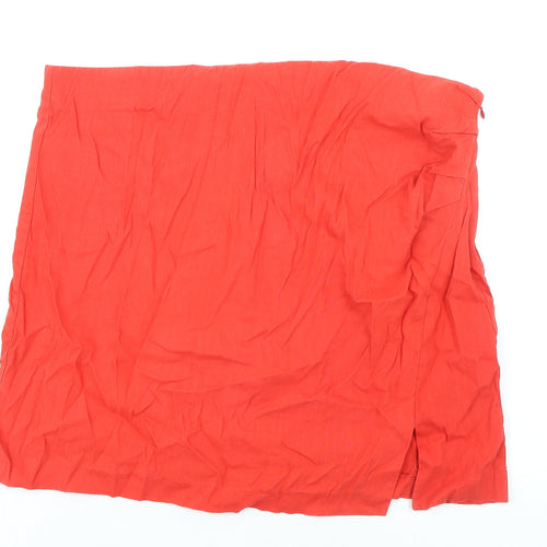 Mango Womens Red Linen A-Line Skirt Size 2XL Zip