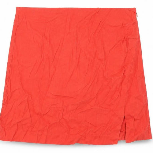 Mango Womens Red Linen A-Line Skirt Size 2XL Zip