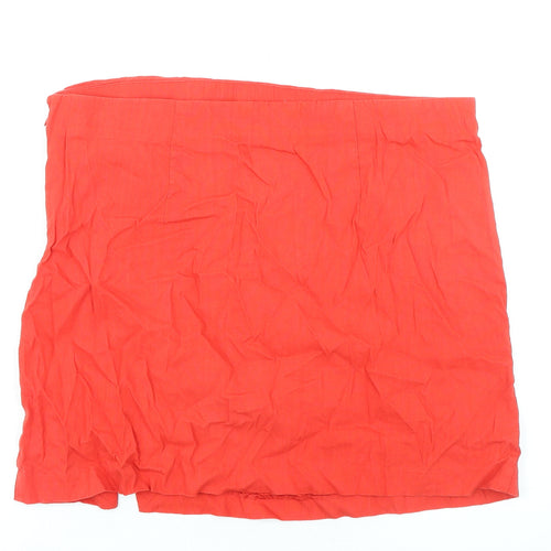 Mango Womens Red Linen A-Line Skirt Size 2XL Zip